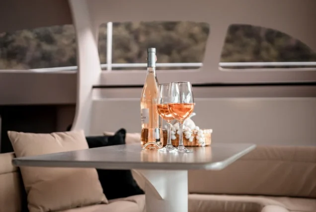 Drinks and table service aboard Vibes Catamaran Yacht