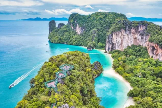 Hong Island beach, limestone cliffs and viewpoint seen from above