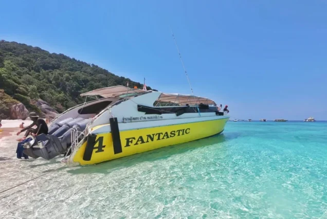 Side view of a Fantastic speedboat at Similan Island
