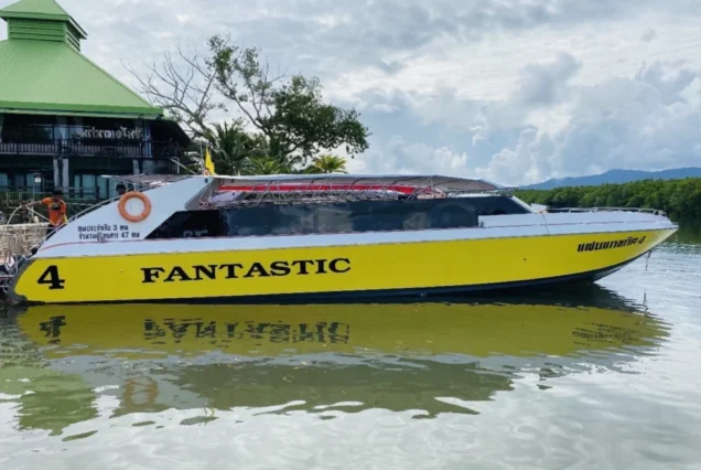 Fantastic speedboat at its departure pier