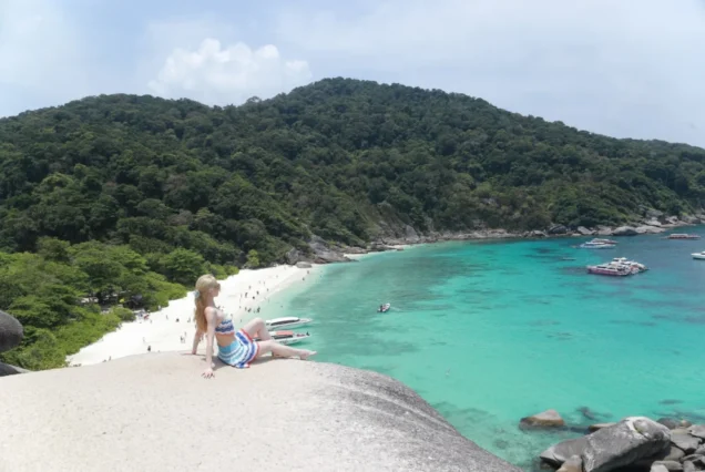 Guest at the Similan Island viewpoint above the sea