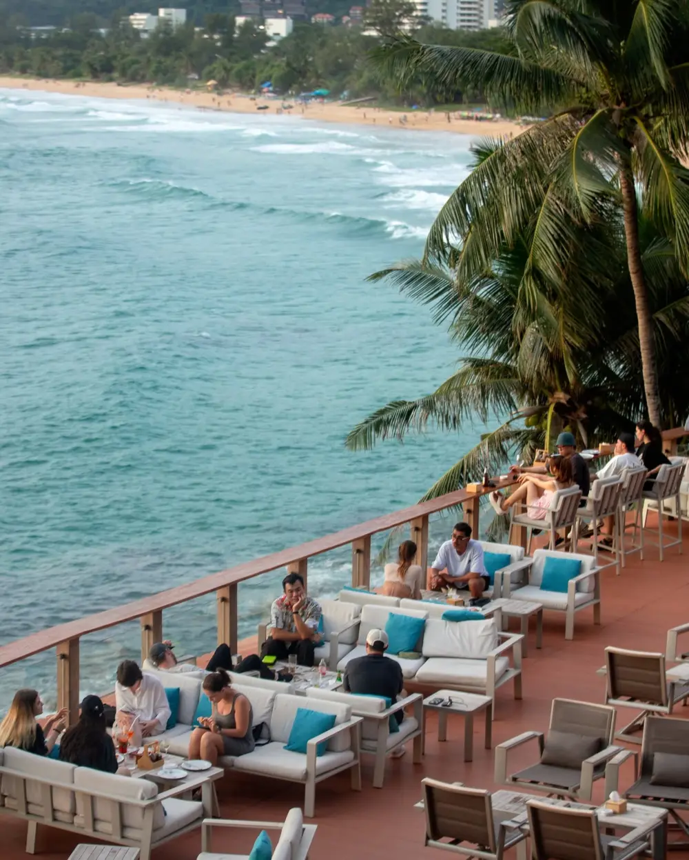 Stepped seating terraces overlooking the sea at The Commune Phuket