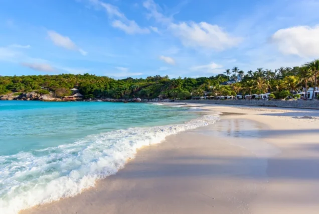 Gentle waves along a sandy beach on Racha Yai Island