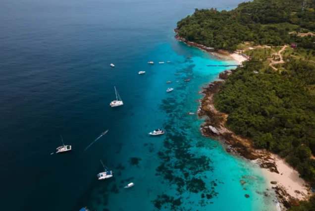 Ter Bay coastline and turquoise water on Racha Yai Island