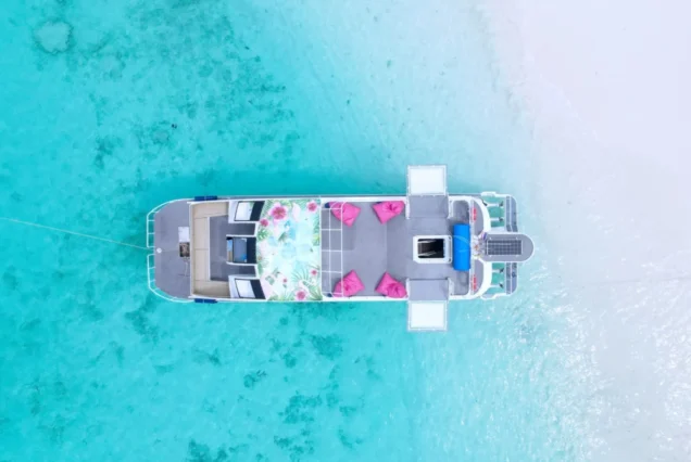Aerial view of the Seastar Rainbow catamaran on the Similan Islands trip