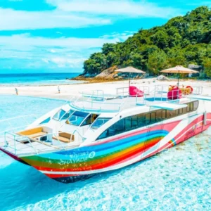 Seastar Rainbow power catamaran beside a Similan Islands beach