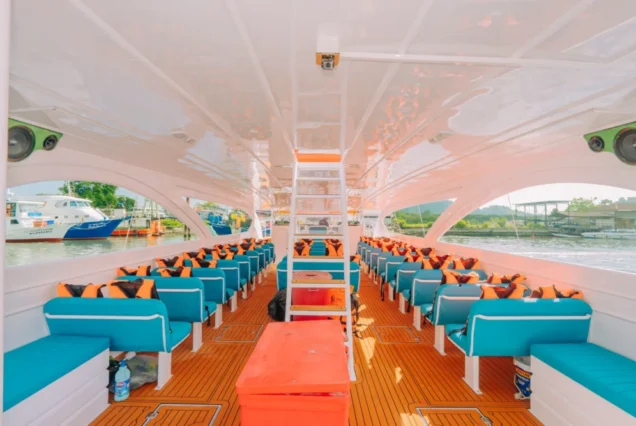 Tip-Top Catamaran seating with life jackets