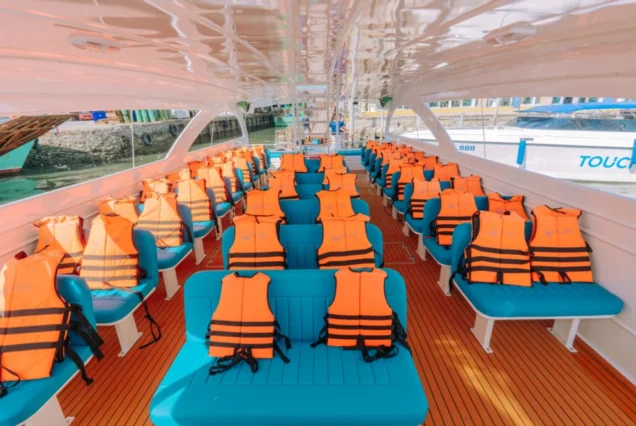 Life jackets at Tip-Top Catamaran passenger seats